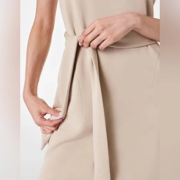 SPANX AirEssentials Tank‎ Dress Tahini Scuba Knit Sleeveless Belted NWT Size L - Picture 4 of 8